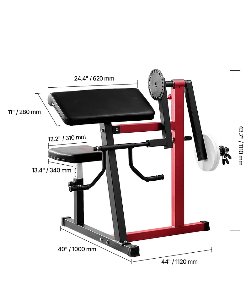 Hongge 2-in-1 Preacher Curl and Triceps Extension Machine with 7-Level Seat for Isolated Arm Training