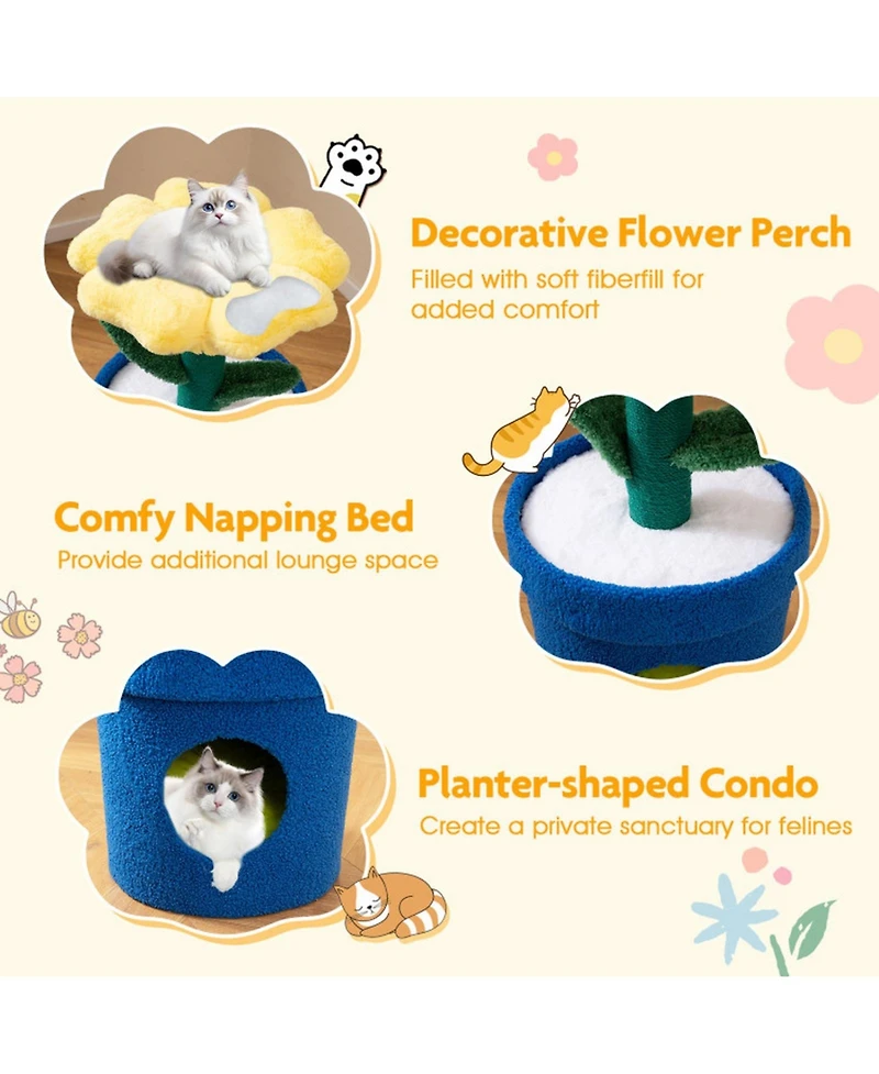 Sugift Cat Tree with Flower Padded Perch and Condo for Indoor Cats
