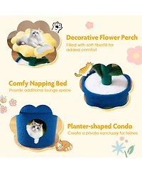 Sugift Cat Tree with Flower Padded Perch and Condo for Indoor Cats