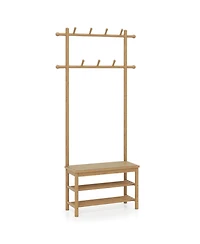 Sugift 3-in-1 Bamboo Coat Rack Hall Tree with Bench and Shoe Storage