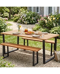Sugift Set of 2 Wood Patio Dining Benches 47.5 Inch Long for Entryway Poolside