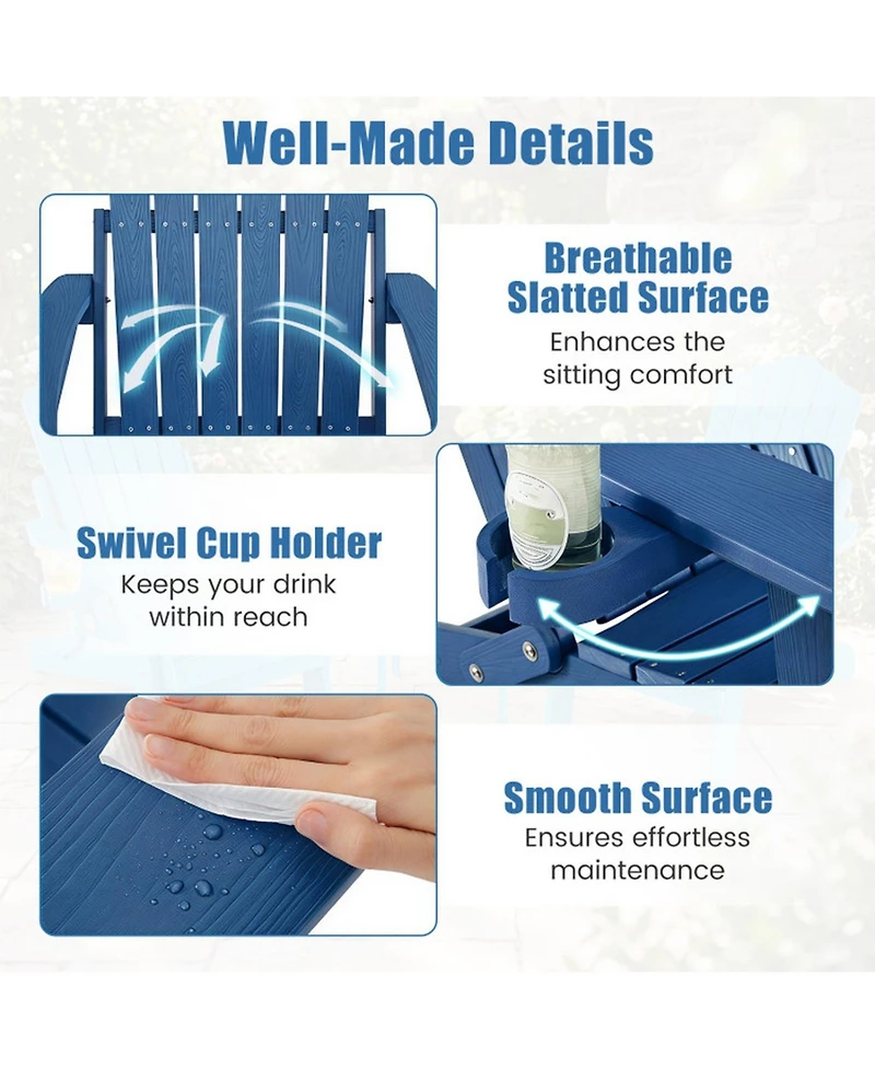Sugift Folding Adirondack Chair with Cup Holder and 5-Level Adjustable Backrest