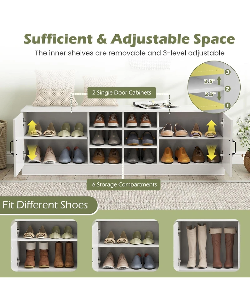 Sugift 2-Door Shoe Bench Storage Cabinet with Adjustable Shelves