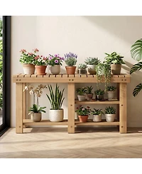 Sugift 3-Tier Solid Wood Shoe Rack Bench with Slatted Shelves
