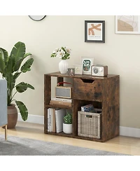 Sugift 3-Cube 2-Tier Wooden Bookcase Storage Shelf with Pull-Out Drawer