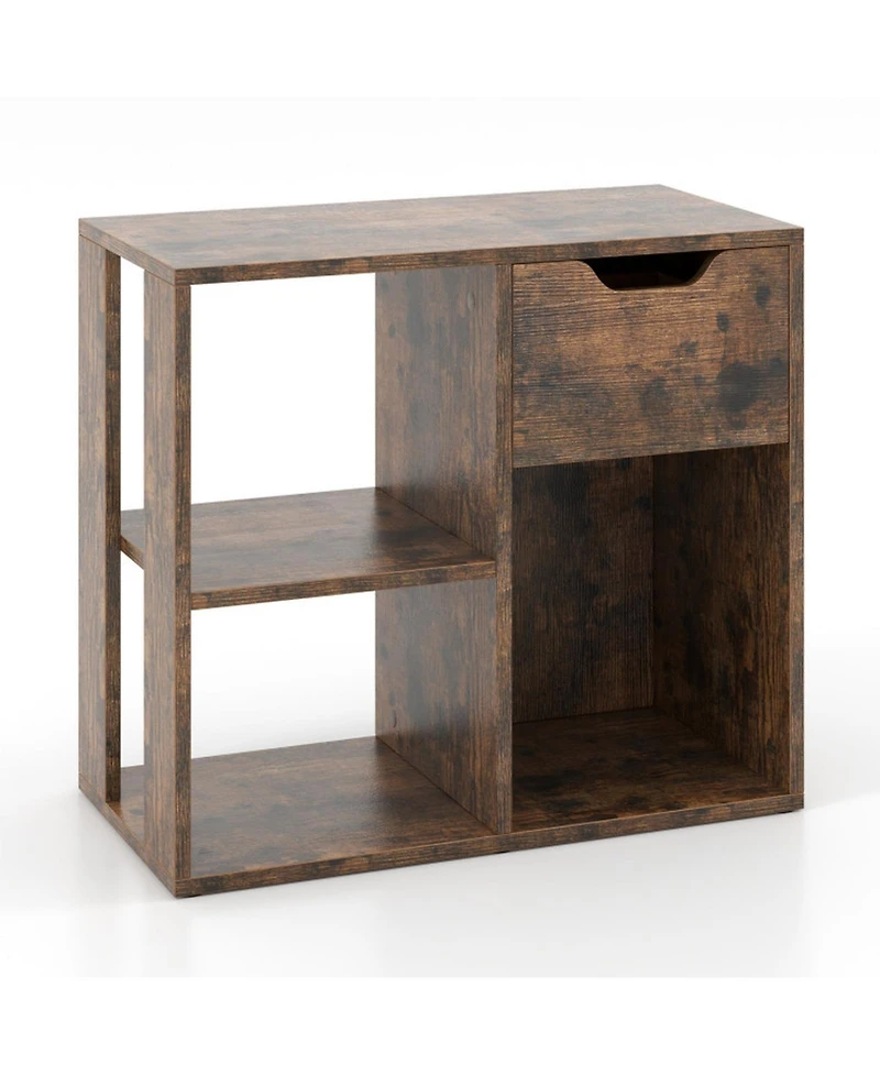 Sugift 3-Cube 2-Tier Wooden Bookcase Storage Shelf with Pull-Out Drawer