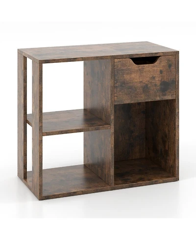 Sugift 3-Cube 2-Tier Wooden Bookcase Storage Shelf with Pull-Out Drawer