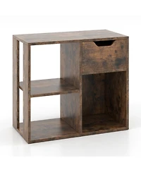 Sugift 3-Cube 2-Tier Wooden Bookcase Storage Shelf with Pull-Out Drawer