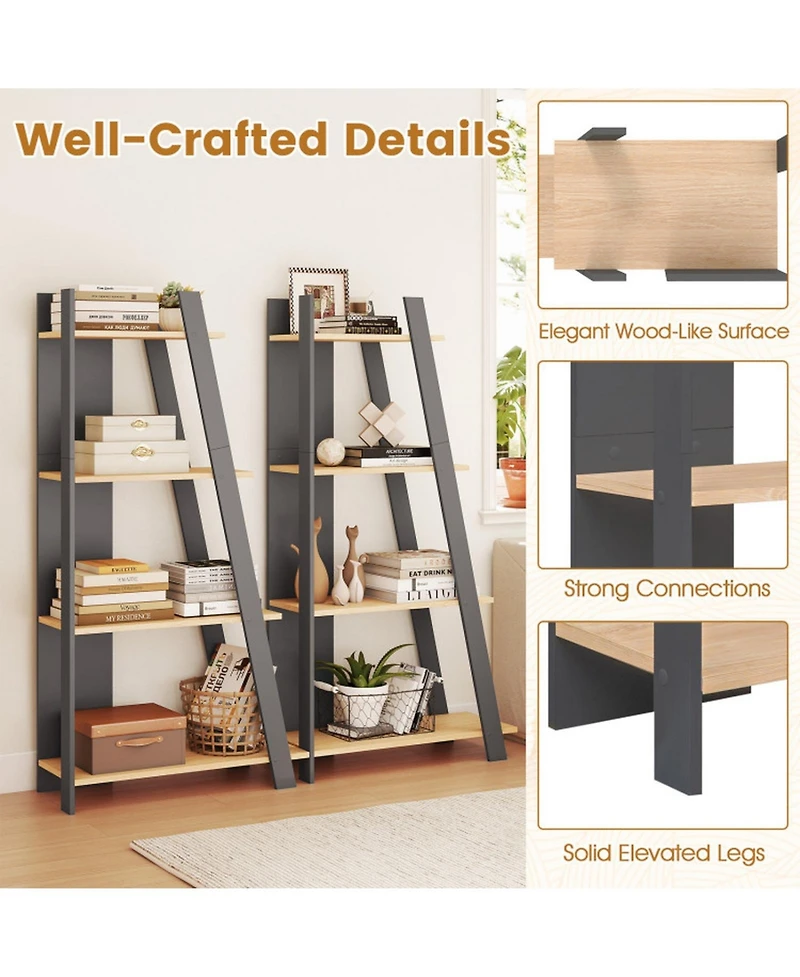 Sugift 4-Tier Modern Wooden Vertical Bookshelf Display Book Shelf for Small Space