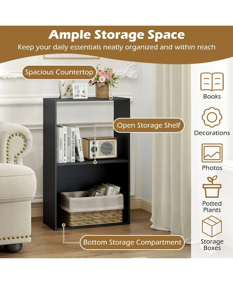 Sugift 3-Tier Freestanding Bookshelf with Open Storage Compartment and Display Shelf