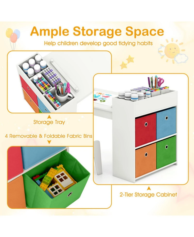 Sugift Kids Art Table and Chairs Set with 2 Chairs and Paper Roll