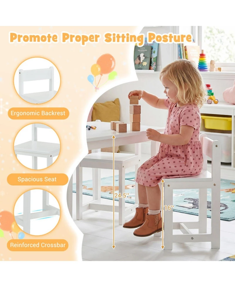 Sugift 5-Piece Kids Solid Rubber Wood Table and Chairs Set Toddler Activity Table
