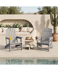 Sugift Set of 2 Hdpe Adirondack Chairs with Cup Holder and Wood-Like Texture for Garden