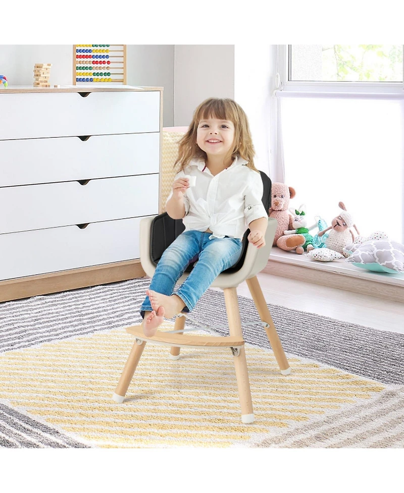 Gouun Baby 3-in-1 Convertible Wooden Baby High Chair with Cushion
