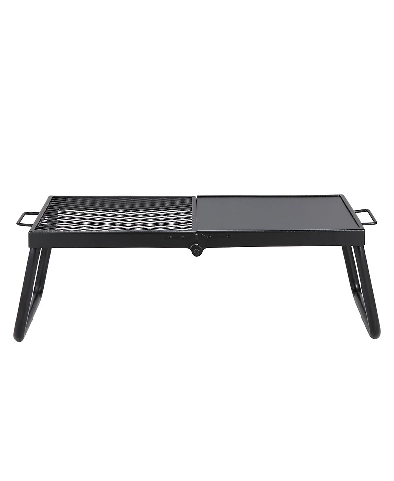 Hongge Portable 22.4 in Campfire Grill and Griddle Combo Heavy Duty Steel Grate with Folding Legs and Carry Bag