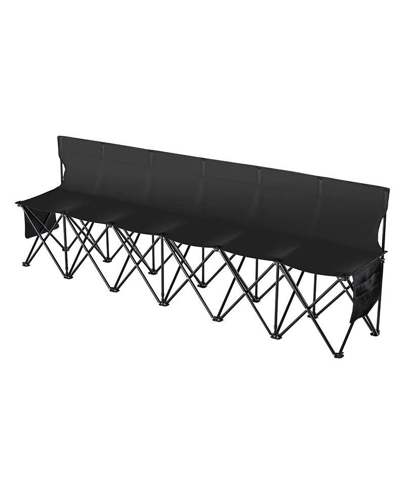 Hongge 6 Seat Foldable Sideline Bench 94 in with Back Rest and Storage Pockets for Sports and Camping