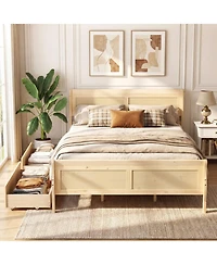 Sugift Queen Size Sleigh Platform Bed with 2 Storage Drawers and Curved Footboard