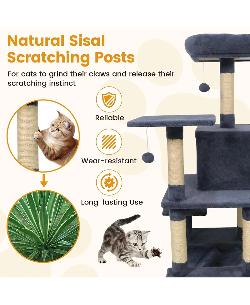 Sugift 58in Multi-Level Cat Tree Soft Plush Cat Tower with Padded Top Perch