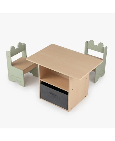 Sugift Wooden Kids Table and 2 Chairs Set with 2 Open Compartments