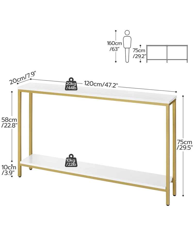 Slickblue Slim 120cm 2-Tier Console Table with Storage Shelf for Small Spaces