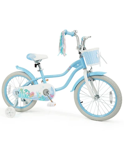 Slickblue Sea Princess 18" Adjustable Kids' Bicycle with Training Wheels, Ages 4+