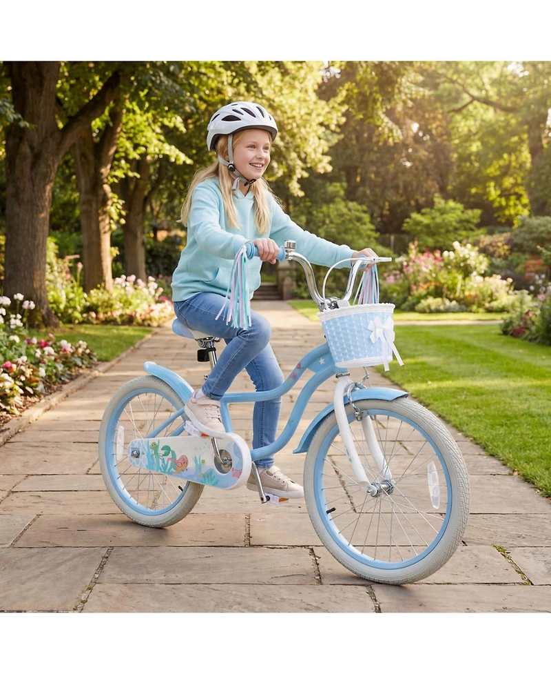 Slickblue Kids Bicycle Adjustable with Basket and Sea Princess Design