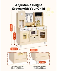 Hongge Realistic Lights and Sounds Wooden Play Kitchen, 12-Piece, Ages 3+