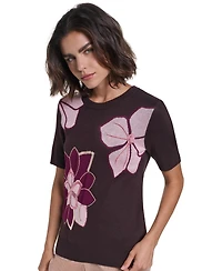 Karl Lagerfeld Paris Petite Floral-Print Sequin-Embellished Sweater