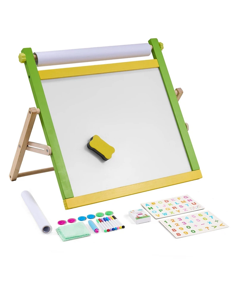 Sugift 3-in-1 Wooden Double-Sided Kids Art Easel with Magnetic Board Chalkboard Paper Roll Foldable