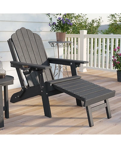 Sonkuki 3-Position Reclining Adirondack Chair with Retractable Ottoman, Folding Patio Cup Holder, Heavy Duty Hdpe Fire Pit Seating 350lbs