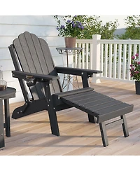 Sonkuki 3-Position Reclining Adirondack Chair with Retractable Ottoman, Folding Patio Cup Holder, Heavy Duty Hdpe Fire Pit Seating 350lbs