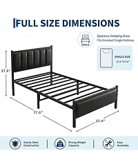 homfan Twin Size Pu Leather Platform Bed Frame with Upholstered Headboard, No Box Spring Needed