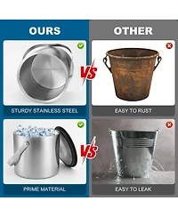 Piscifun Stainless Steel Insulated Ice Bucket With Lid Scoop Tongs For Bar Parties Drinks