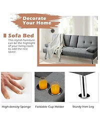 Gouun Convertible 66 Inch Futon Sofa Bed Linen Fabric with 2 Cup Holders