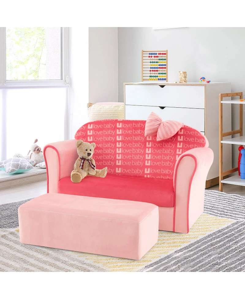 Gouun Ultra Soft Velvet Toddler Loveseat Couch with Matching Footrest Ottoman