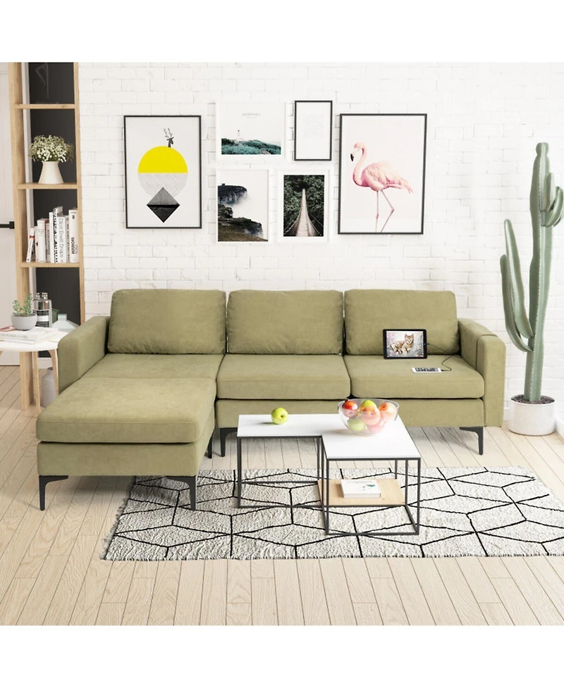 Gouun Modular 94 Inch L-Shape Sectional Sofa Reversible Chaise with Usb Ports