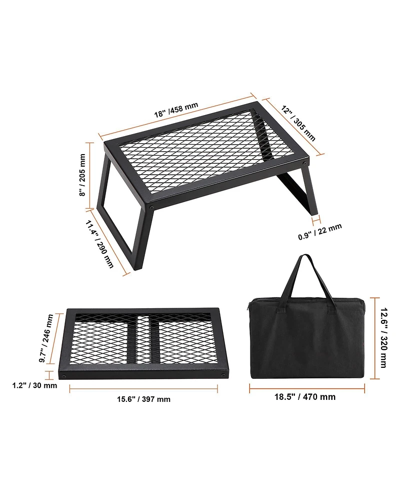 Hongge Folding Campfire Grill Grate 18 in Heavy Duty Steel Mesh with Legs and Carrying Bag for Open Flame Cooking