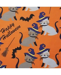 Kate Aurora Halloween Accents Kitty Witches and Broomsticks Festive Orange Fabric Shower Curtain - Standard Size