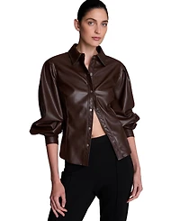 Kenneth Cole Women's Long-Sleeve Snap-Front Point-Collar Blouse
