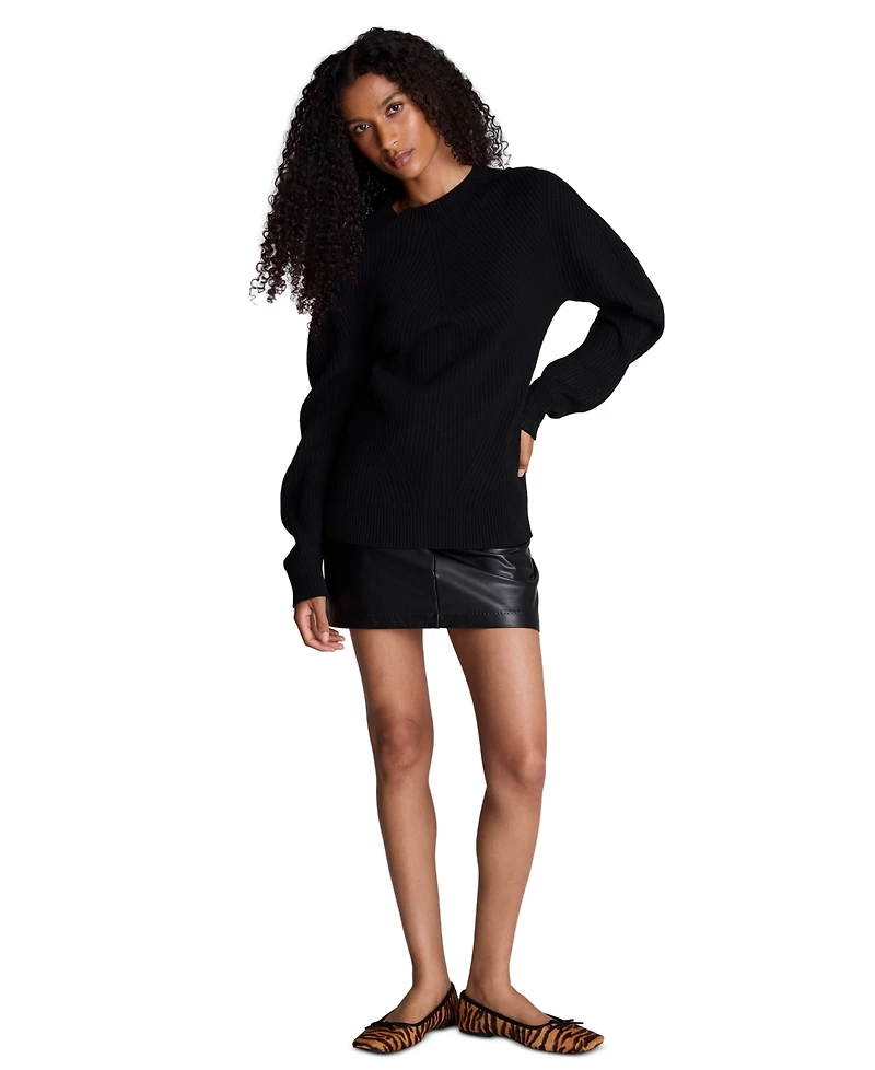 Kenneth Cole Women's Traveling Rib Mock Neck Ribbed Pullover