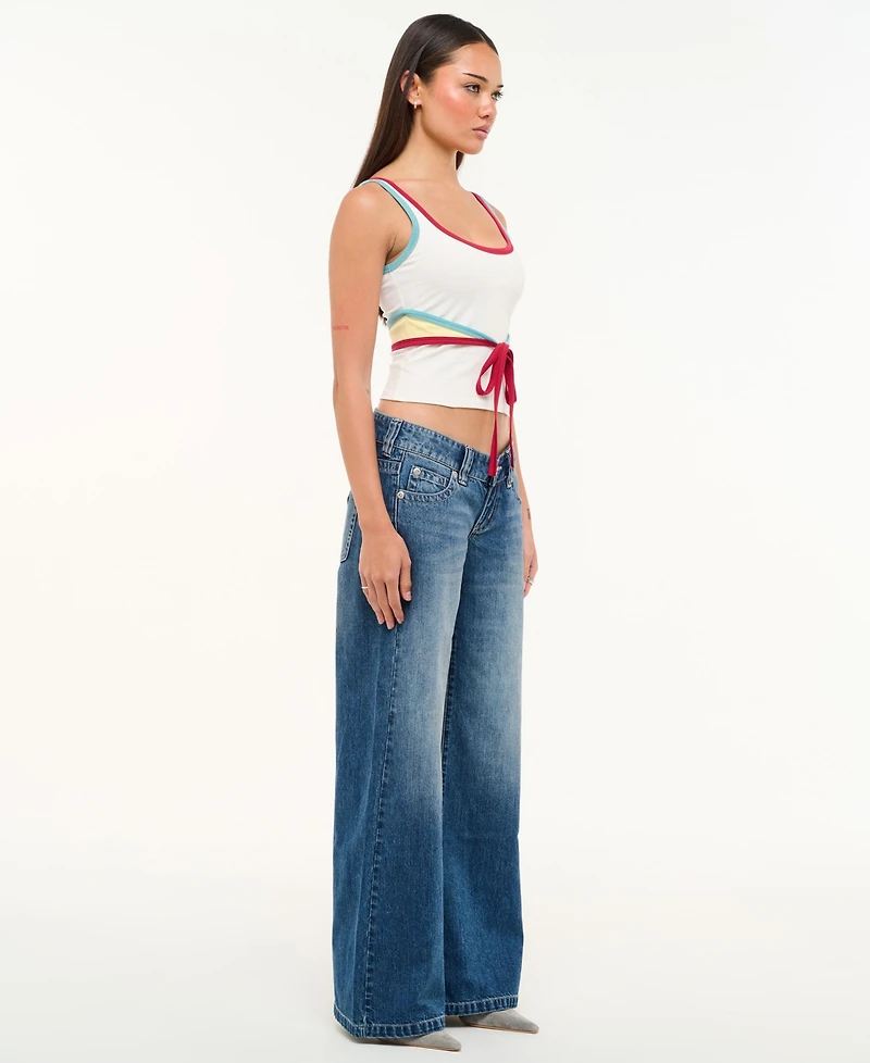 Abrand Juniors' Evelyn Wide-Leg Low-Rise Jeans