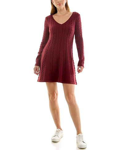Rare Juniors' Cable-Knit Long-Sleeve A-Line Mini Dress