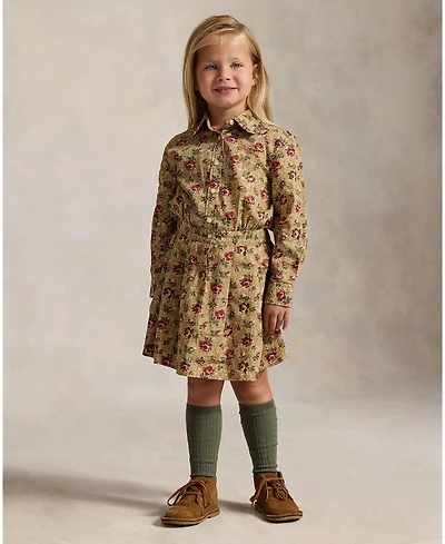 Polo Ralph Lauren Girls' 2T-6X Floral Cotton Poplin Long-Sleeve Shirt Dress