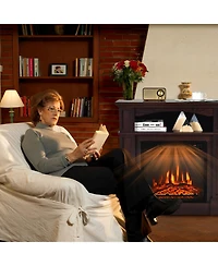 Slickblue 18 Inch 1400W Electric Tv Stand Fireplace with Shelf-White