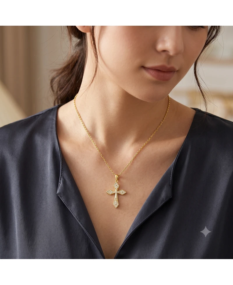 Simona Sterling Silver, Pave Cz Cross Necklace
