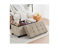 Ornavo Home Foldable Tufted 30 Inch Linen Bench Storage Ottoman with Legs