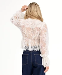 Kittenish Women's Mila Eyelash Lace Long-Sleeve V-Neck Blouse