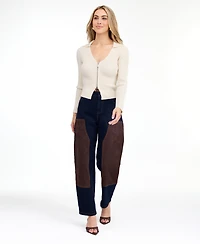 Kittenish Women's Zip Sweater V-Neck Ribbed-Knit