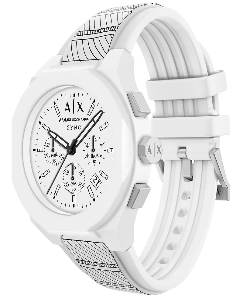 Armani Exchange Men's Sync Quartz Chronograph White Silicone Watch 44mm