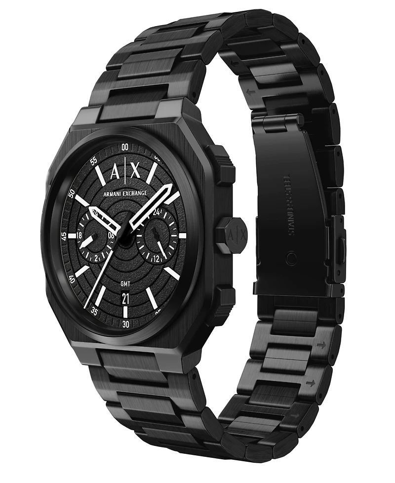Armani Exchange Men's Quartz Dual Time Black Stainless Steel Watch 40mm